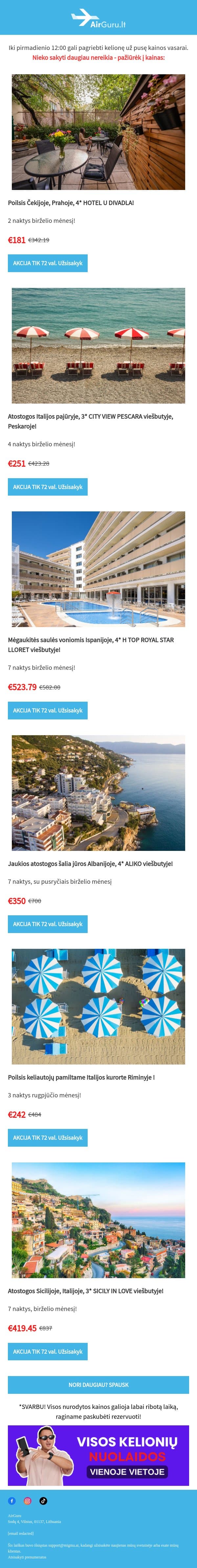 Vasarą keliauk už 183 € email from AirGuru screenshot