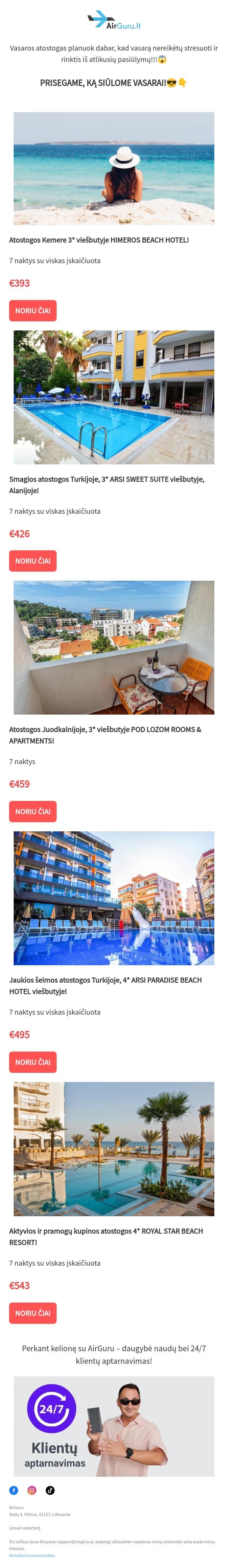 Vasaros atostogų planai👀 email from AirGuru screenshot