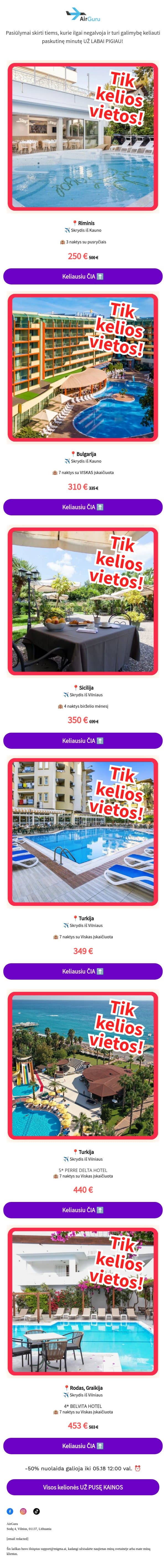 O jeigu paskutinę minutę? email from AirGuru screenshot