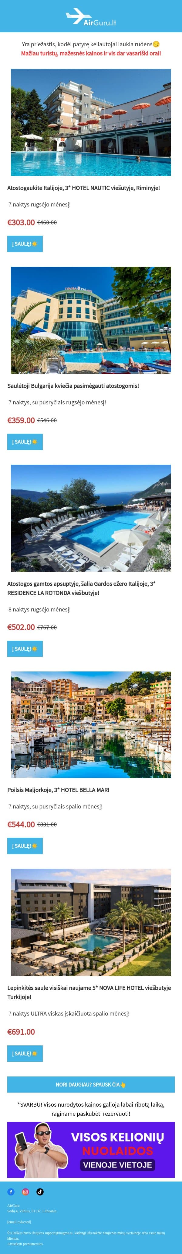Protingiausi keliautojai renkasi rudenį🤑 email from AirGuru screenshot