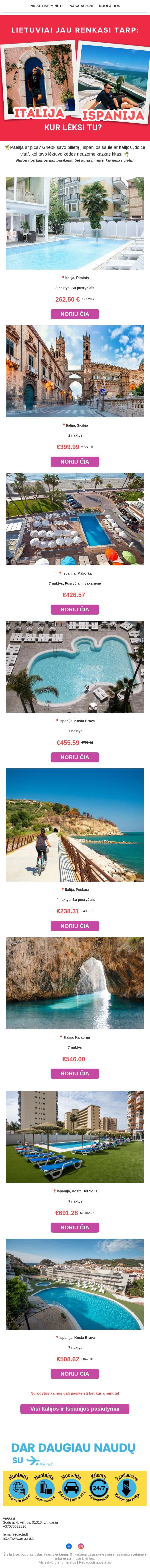 Italijos ir Ispanijos dienos 🇪🇸 🇮🇹 email from AirGuru screenshot