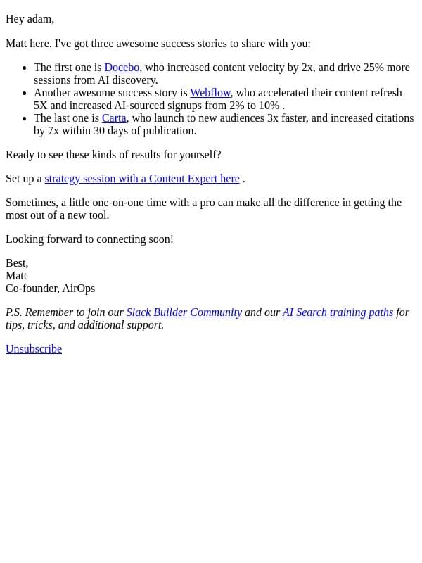 How the best teams win with AirOps email from AirOps screenshot