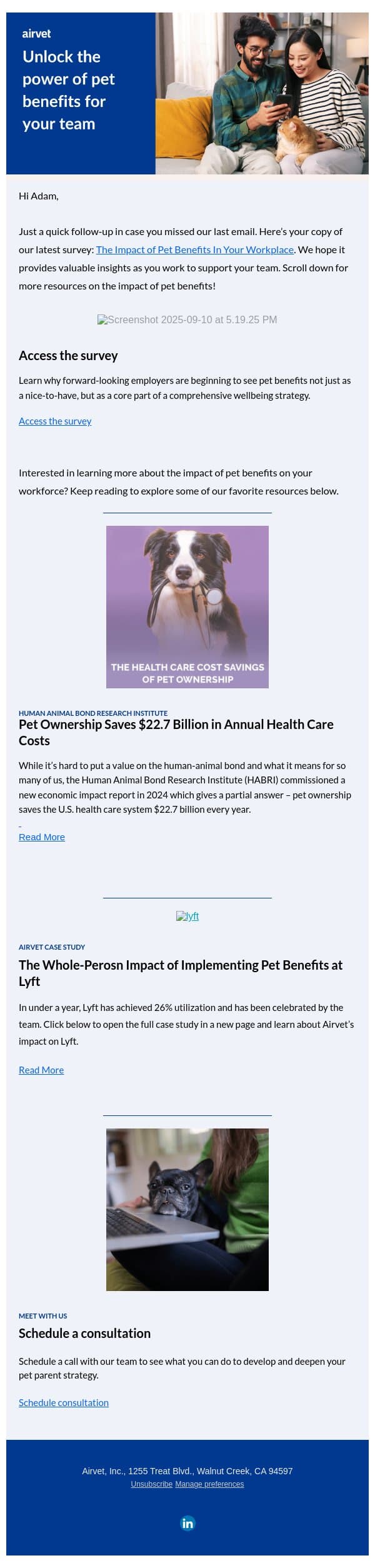 Thanks for downloading The Impact of Pet Benefits In Your Workplace email from Airvet screenshot