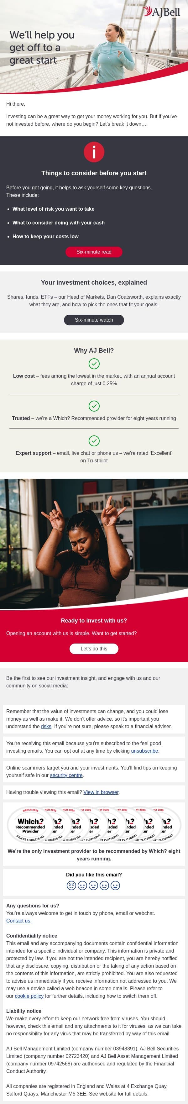 What you should consider before investing email from AJ Bell screenshot