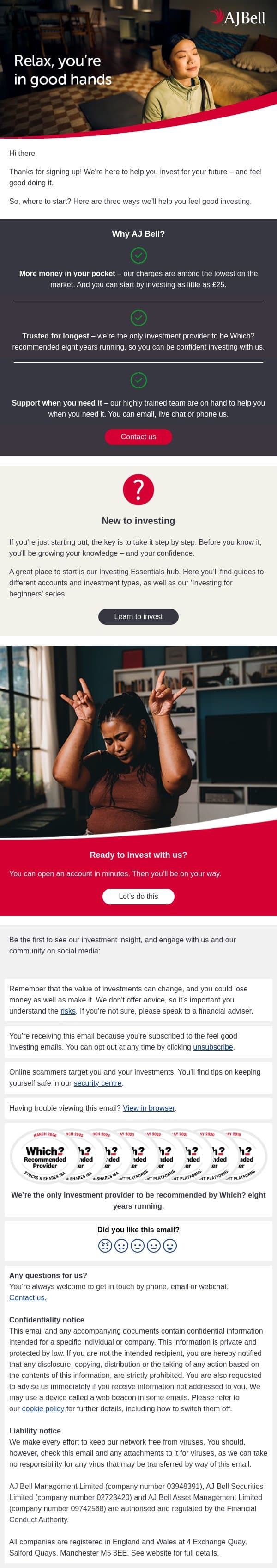 Ready to feel good investing? Let’s get started email from AJ Bell screenshot