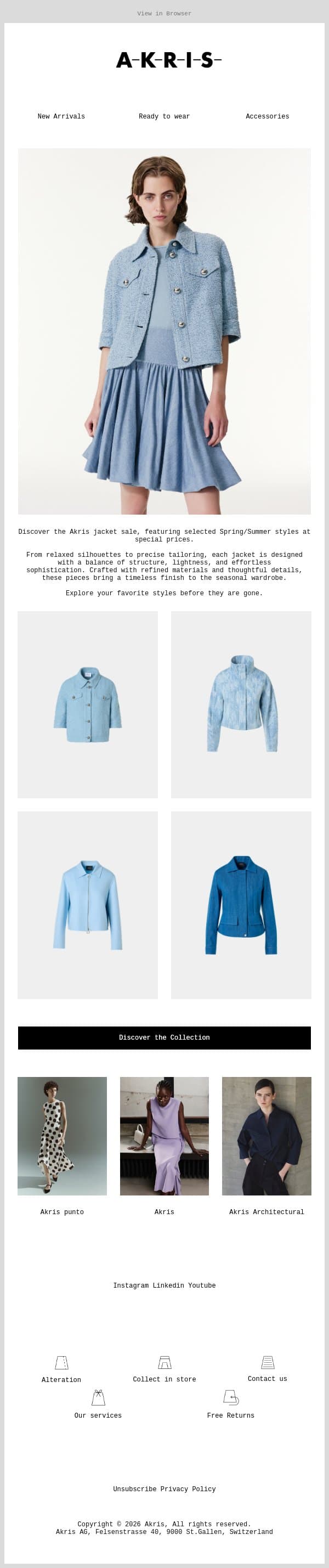 The Akris Jacket Sale email from Akris screenshot