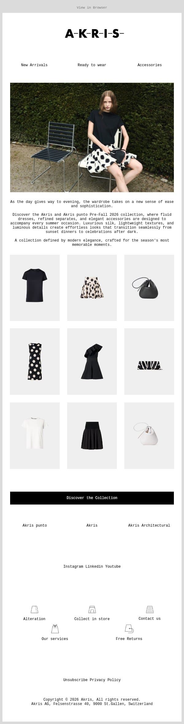 The Elegance of Summer Nights email from Akris screenshot