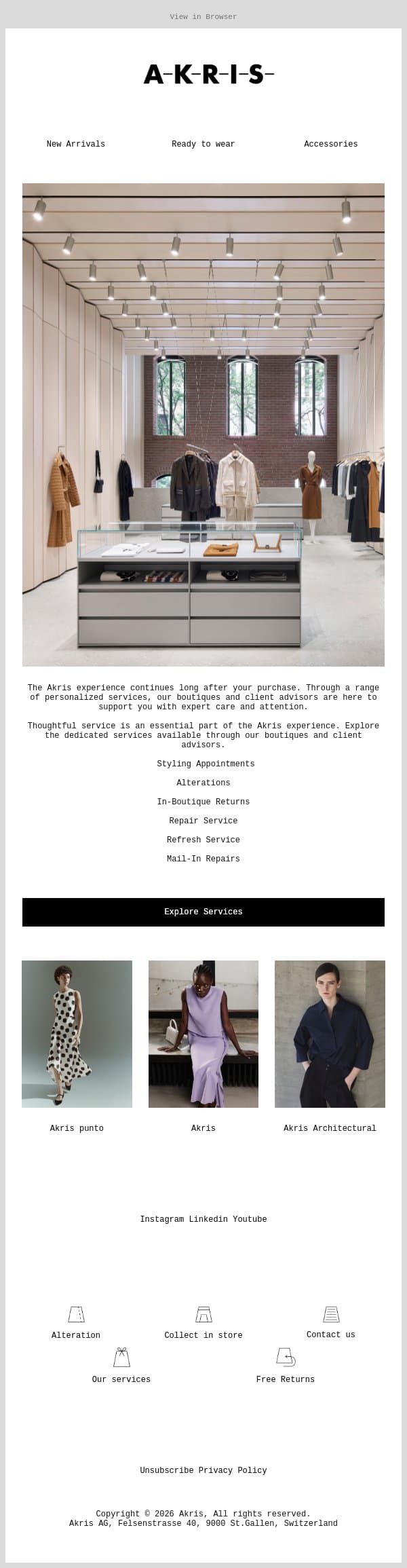 Beyond the Purchase email from Akris screenshot