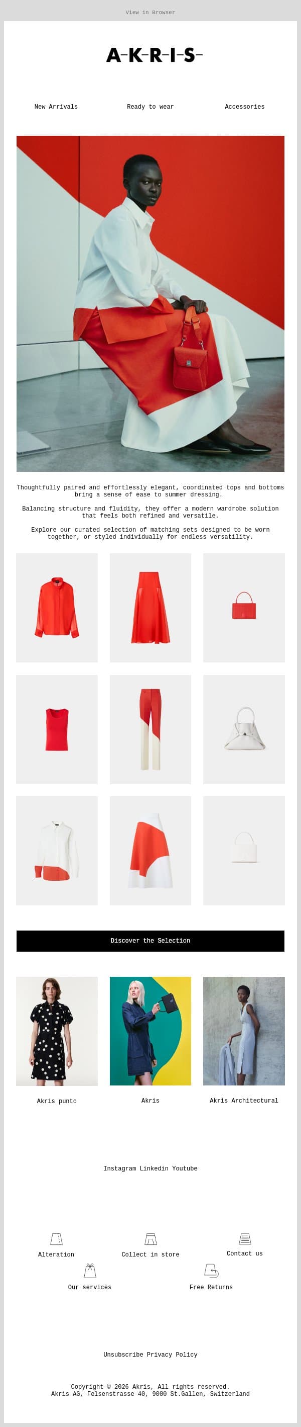 Matching Sets, Refined email from Akris screenshot