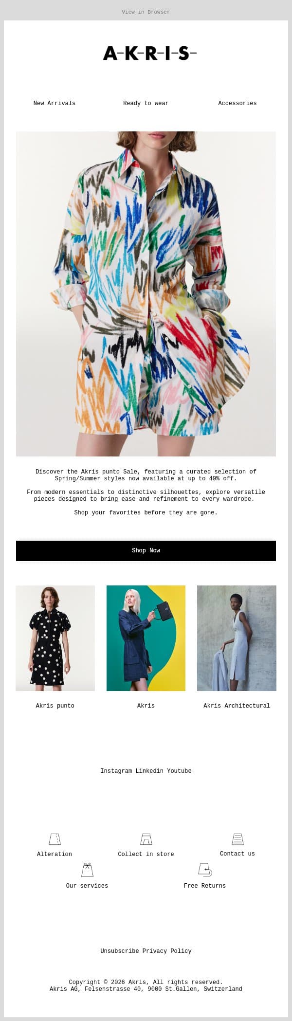 Akris punto: The Sale email from Akris screenshot
