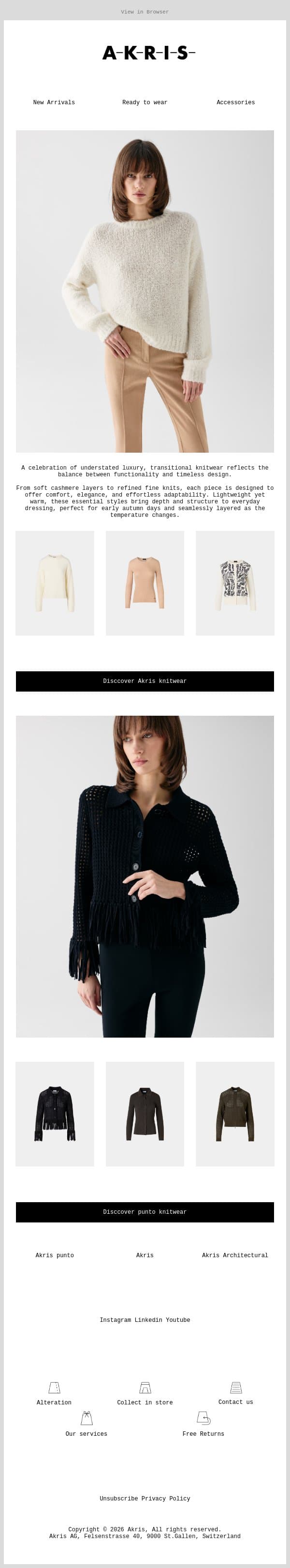 Knitwear: A Softer Transition Into Fall email from Akris screenshot