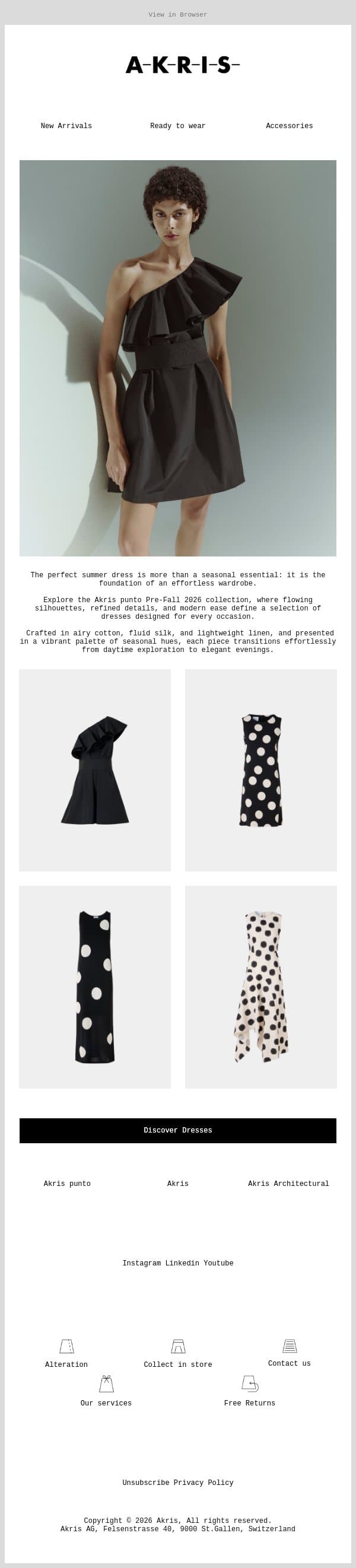 The Dresses of the Season email from Akris screenshot