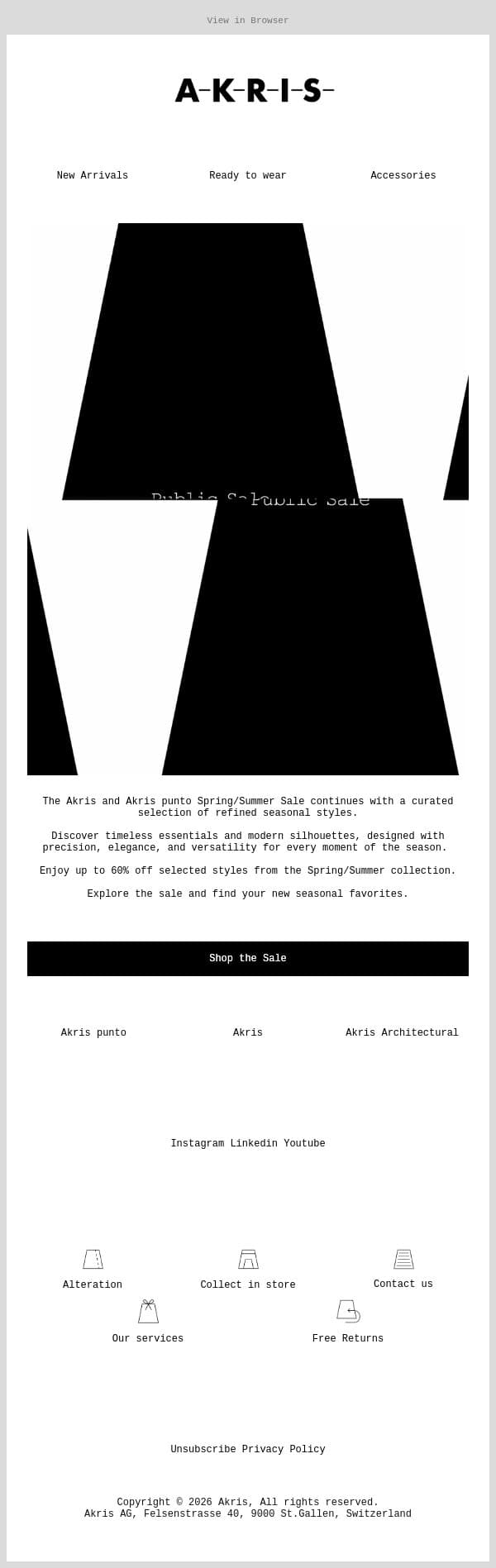 The Akris Sale Continues email from Akris screenshot