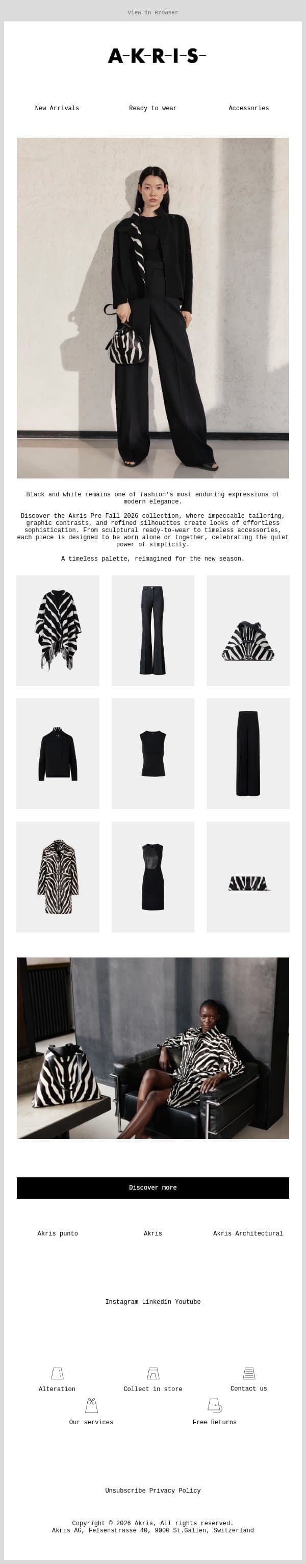 Black and White: The Elegance of Contrast email from Akris screenshot