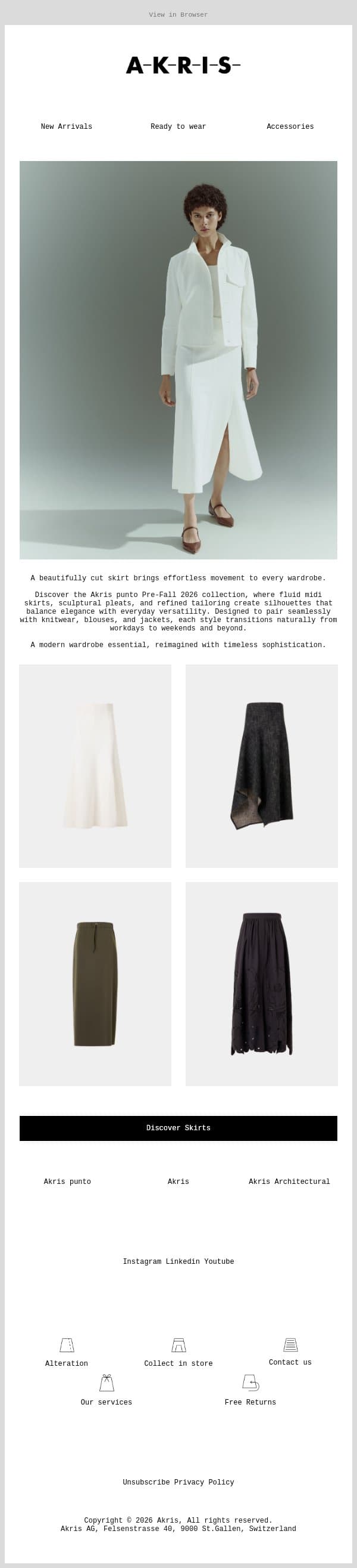 Skirts: The Elegance of Movement email from Akris screenshot