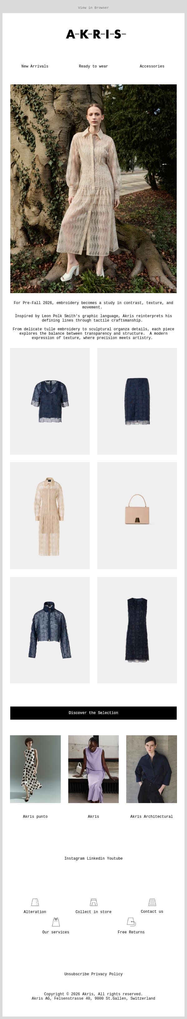 The Art of Embroidery email from Akris screenshot