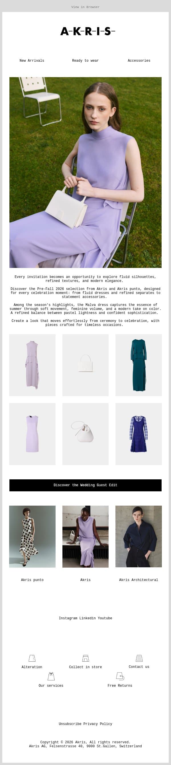 Invitation Season email from Akris screenshot
