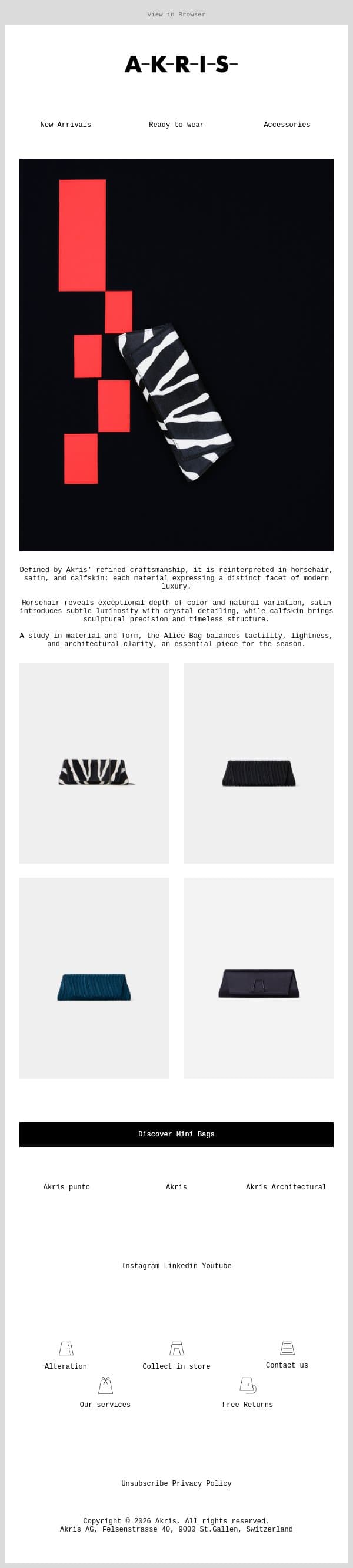 The Art of the Mini Bag email from Akris screenshot