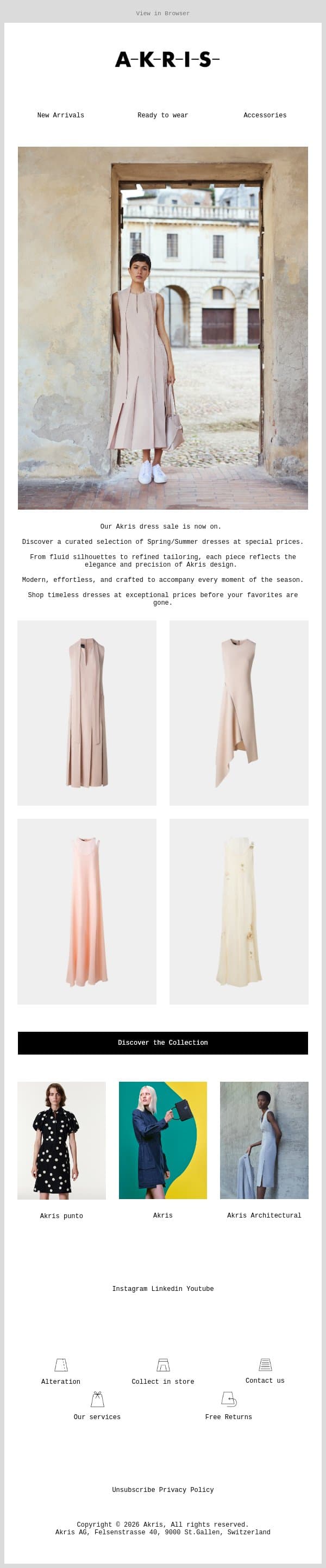 The Akris Dress Sale Is On email from Akris screenshot