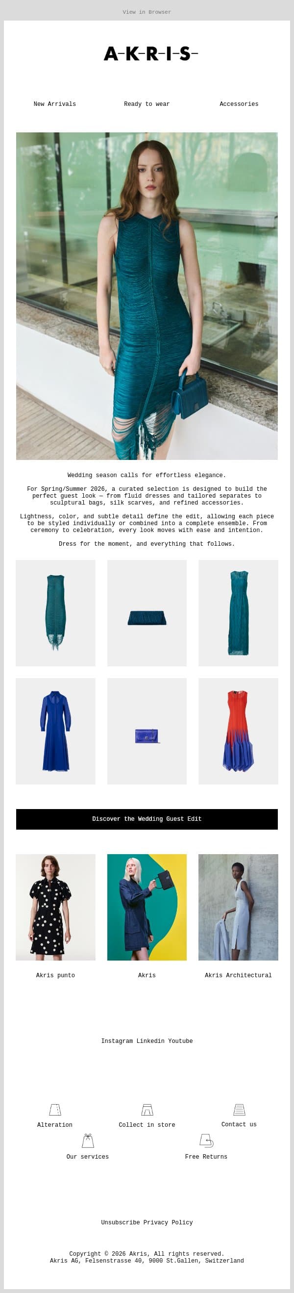 The Season of Invitations email from Akris screenshot