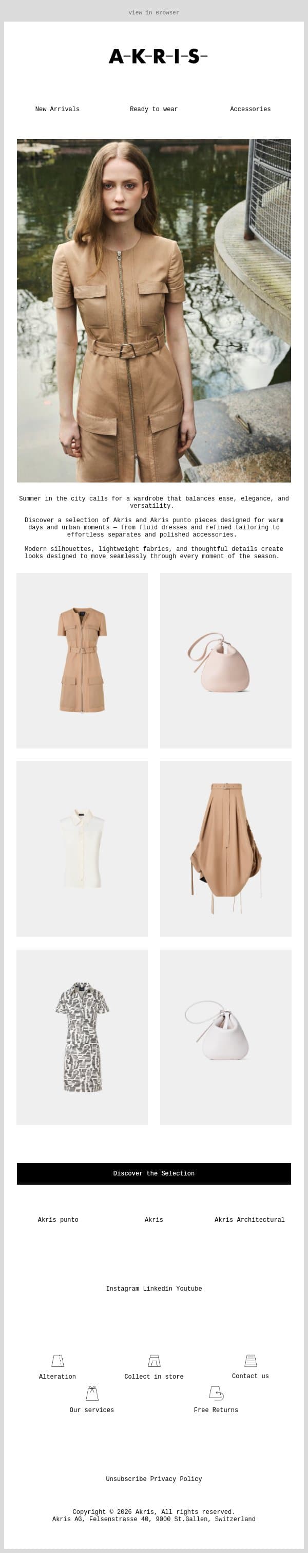 A Summer Wardrobe for the City email from Akris screenshot