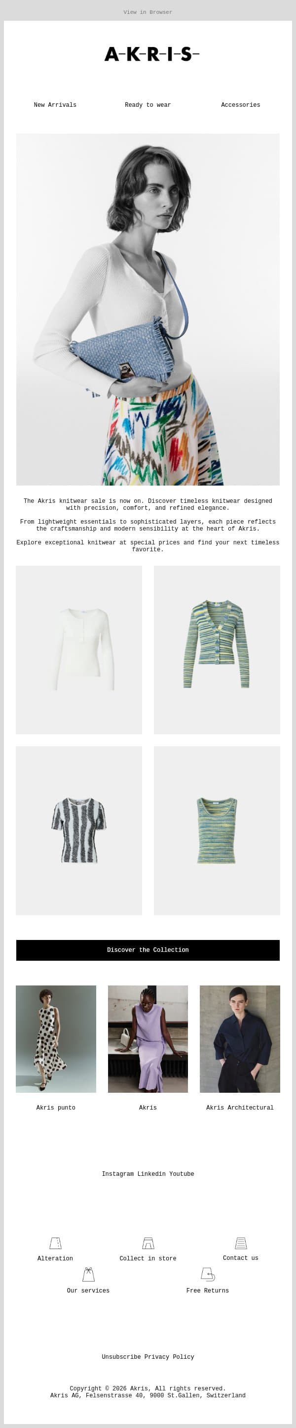 The Akris Knitwear Sale email from Akris screenshot
