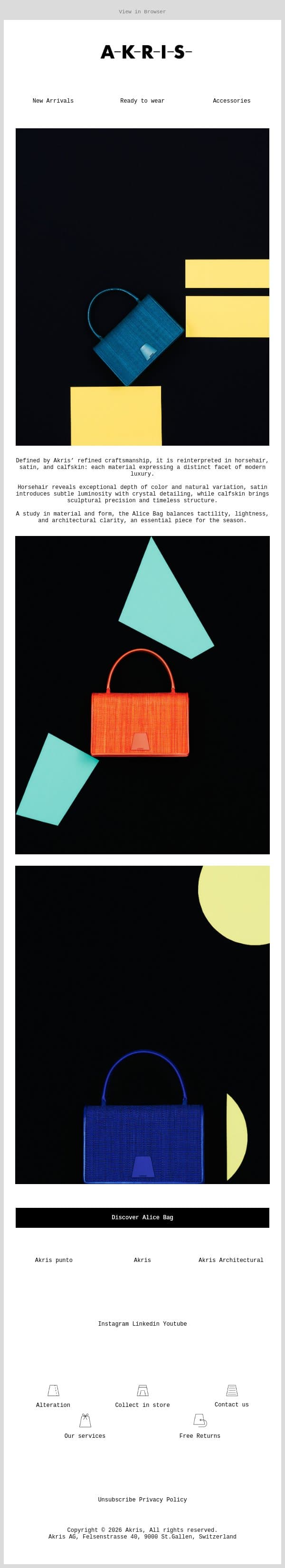 A Seasonal Icon: The Alice Bag email from Akris screenshot