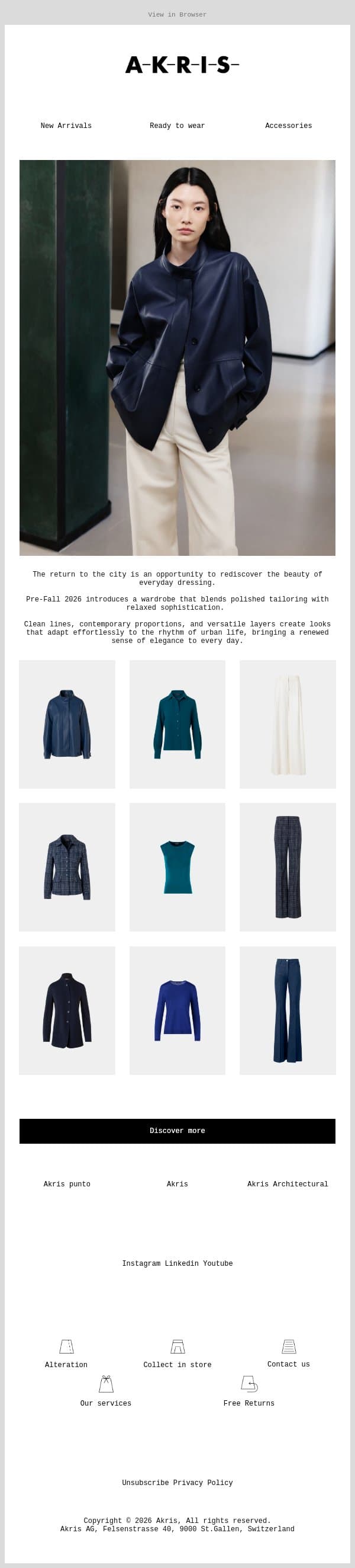 A Return to the City email from Akris screenshot