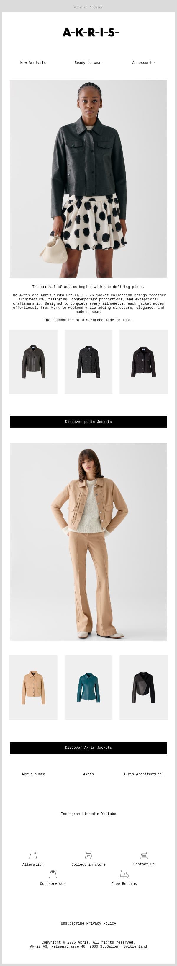 The New Season Jacket email from Akris screenshot