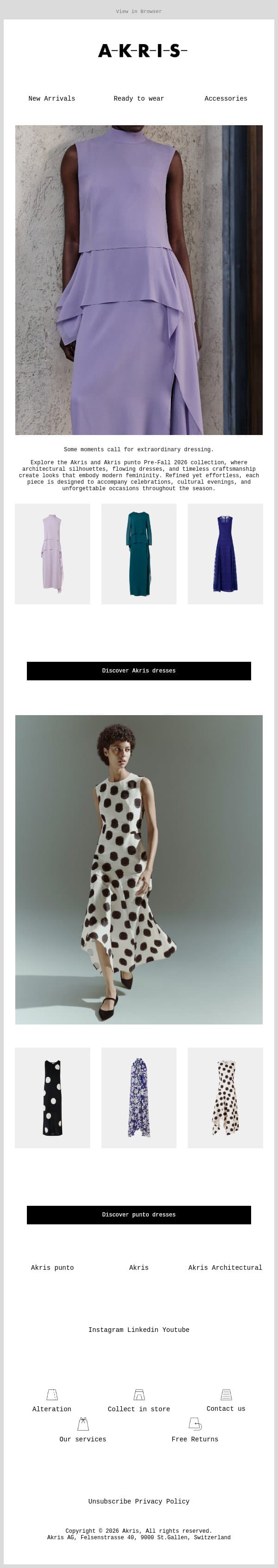 The Season of Evening Elegance email from Akris screenshot