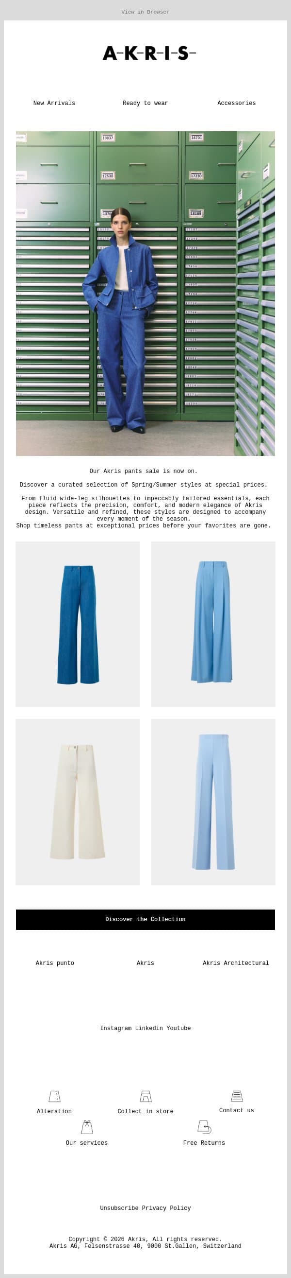The Akris Pants Sale Is On email from Akris screenshot