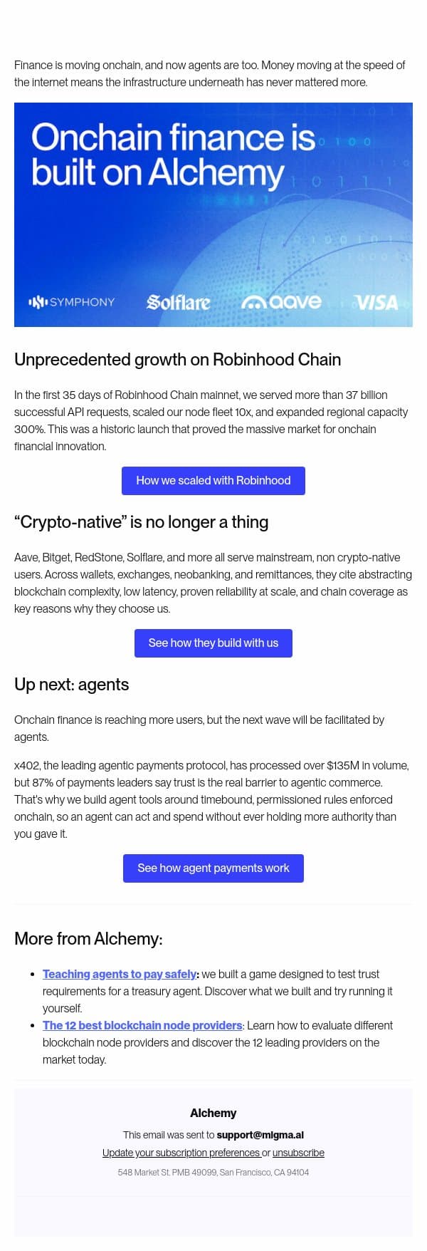 Finance is moving onchain email from Alchemy screenshot