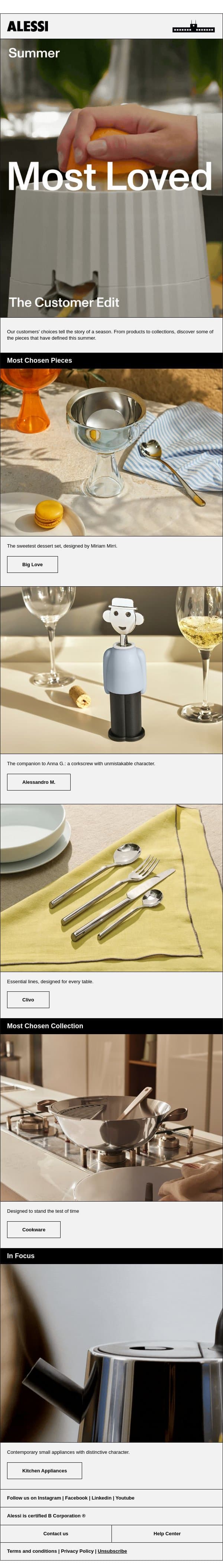 Summer, Most Loved email from Alessi screenshot