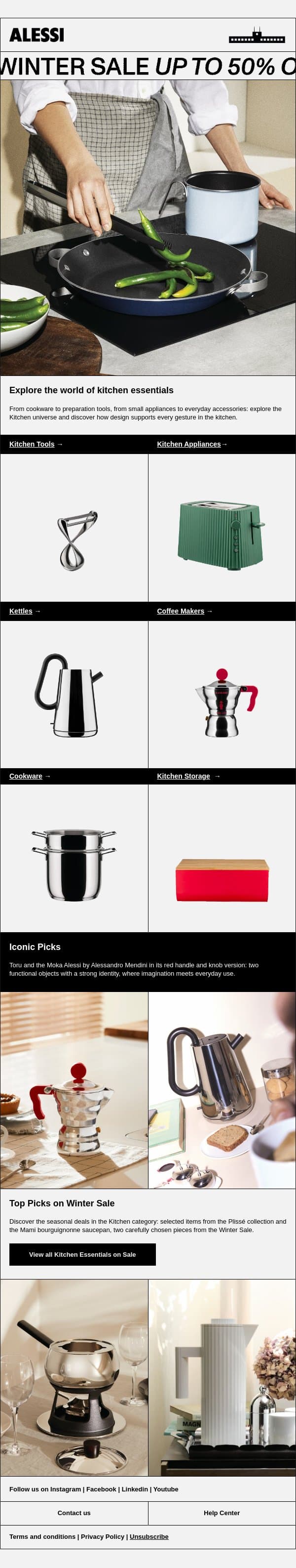 Explore the world of kitchen essentials email from Alessi screenshot