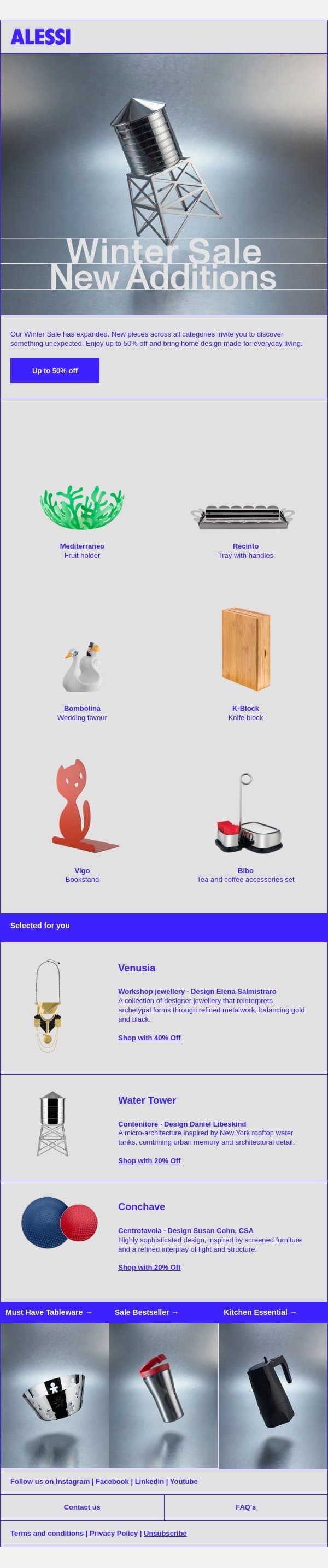 New additions to the Winter Sale email from Alessi screenshot
