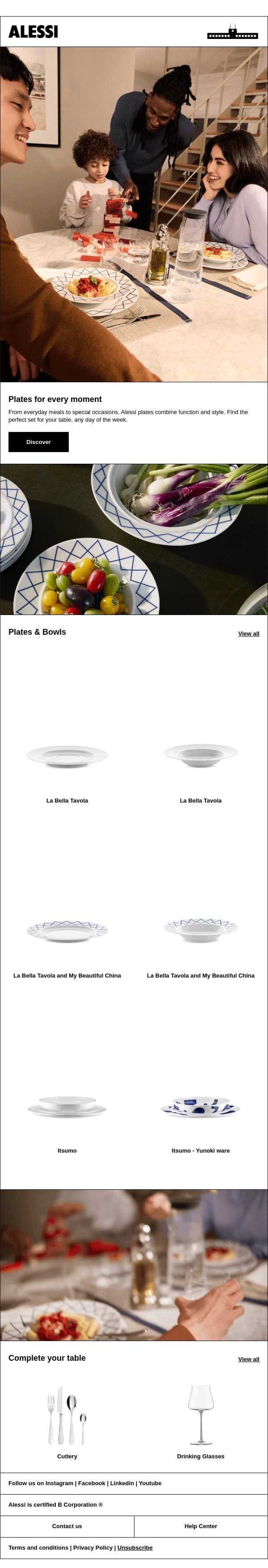 Plates that Impress, Every Day email from Alessi screenshot