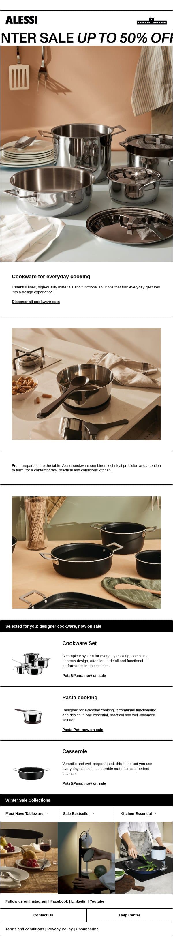 Quality cookware for daily rituals email from Alessi screenshot