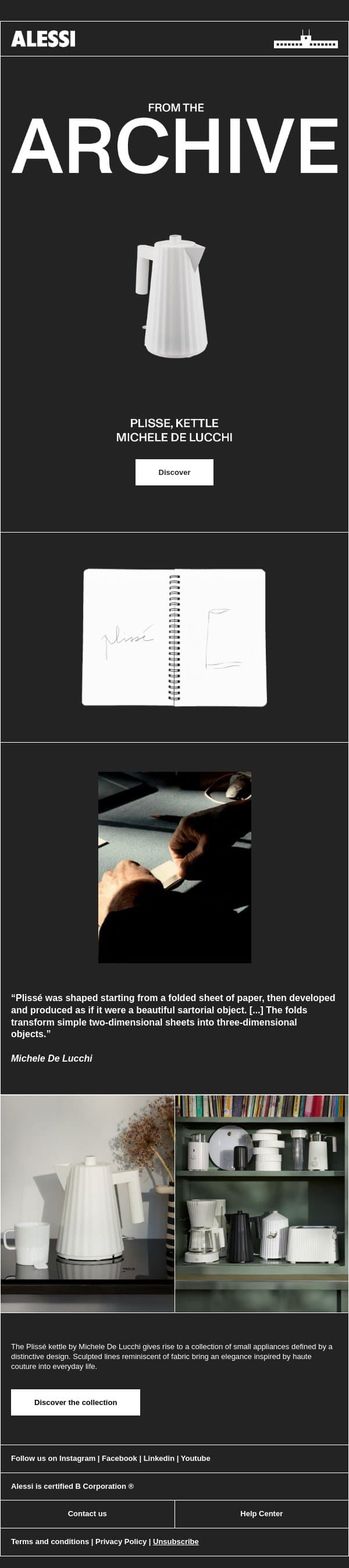 From the Archive: Plissé, kettle email from Alessi screenshot