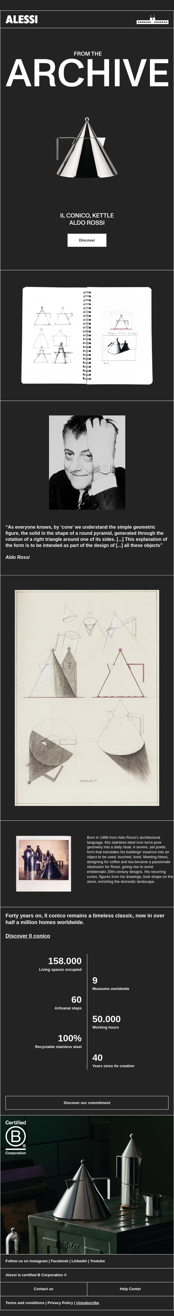 From the Archive: Il conico, kettle email from Alessi screenshot