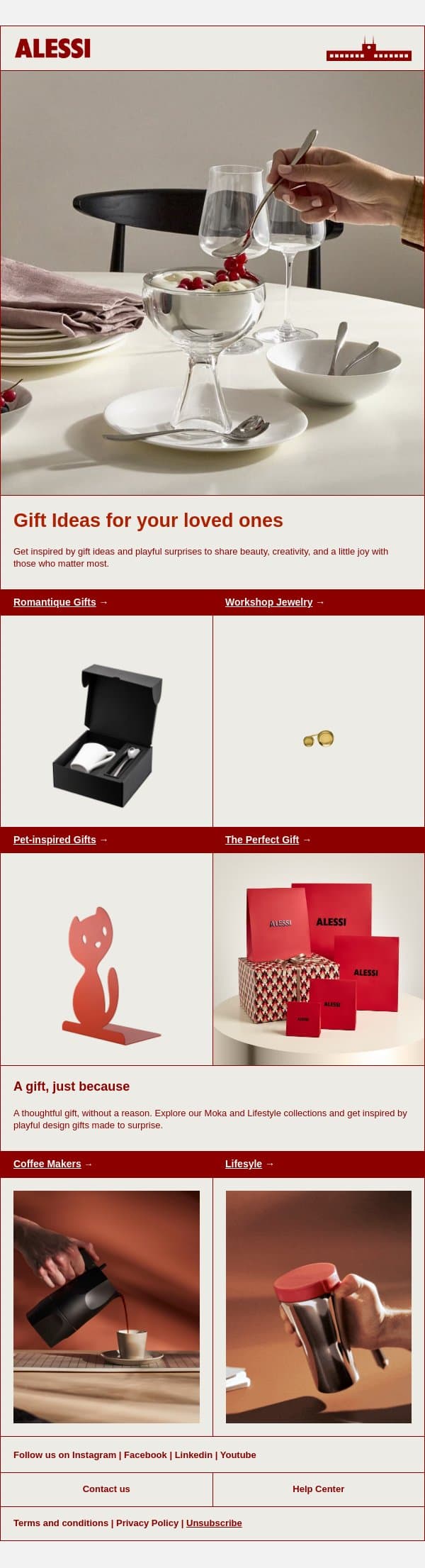 An unexpected gesture, for the ones you love email from Alessi screenshot