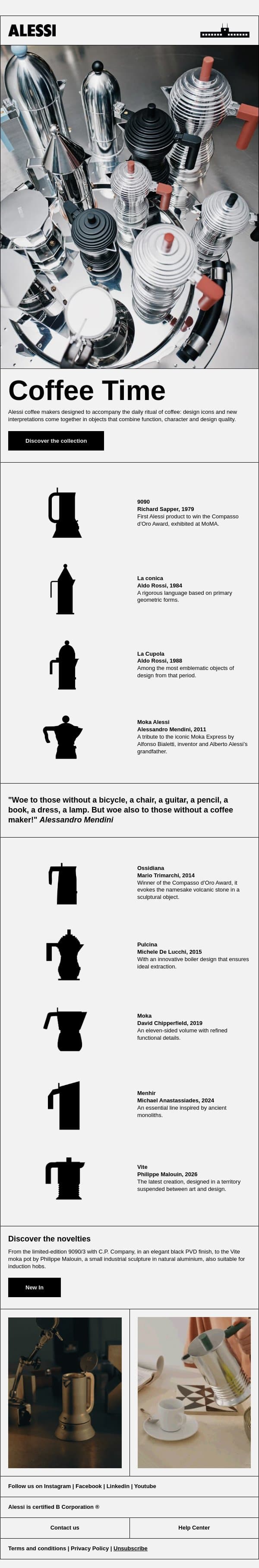 Coffee Makers with Character email from Alessi screenshot