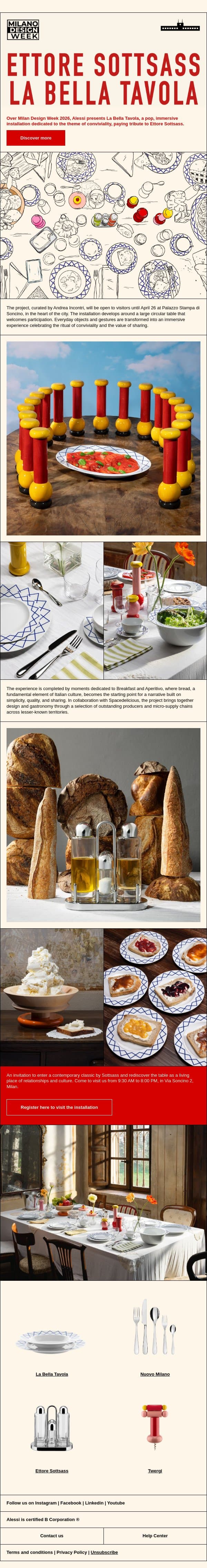 La Bella Tavola: a tribute to Ettore Sottsass email from Alessi screenshot