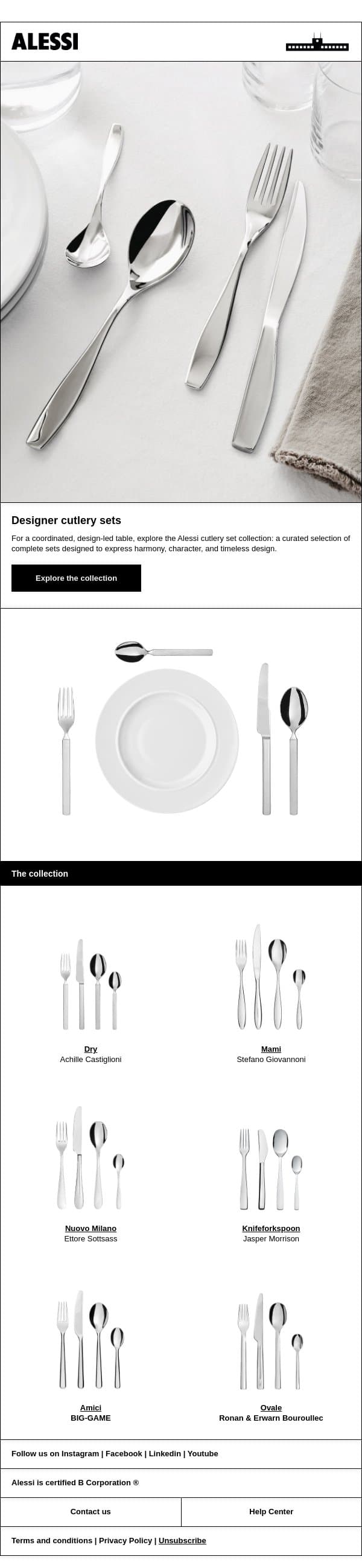 Crafted Elegance: Discover Cutlery Sets email from Alessi screenshot