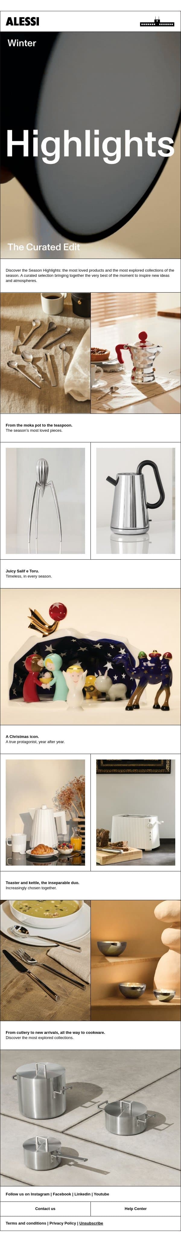 Seasonal Highlights email from Alessi screenshot