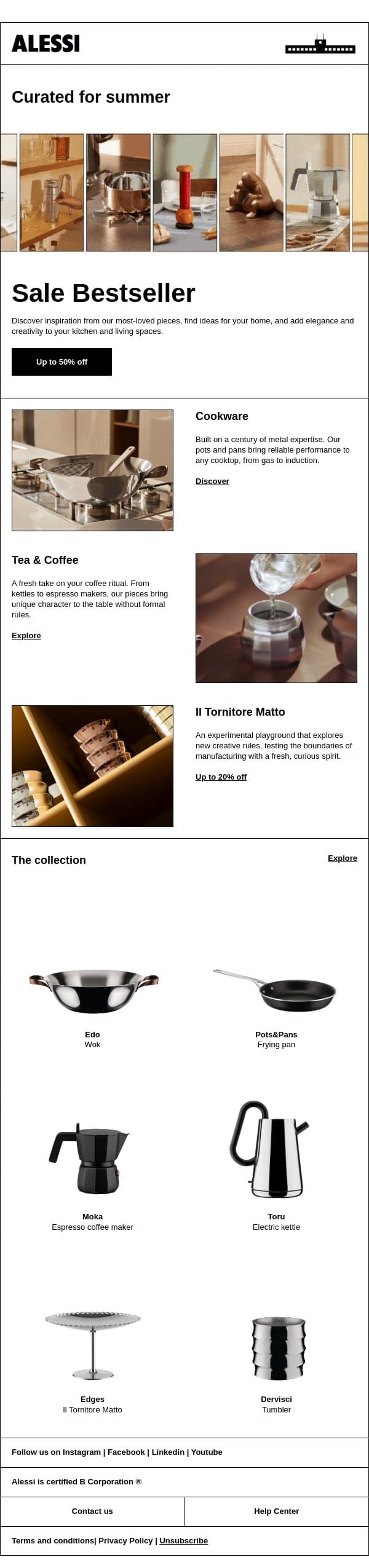 Sale Bestsellers up to 50% off | Transform your kitchen email from Alessi screenshot