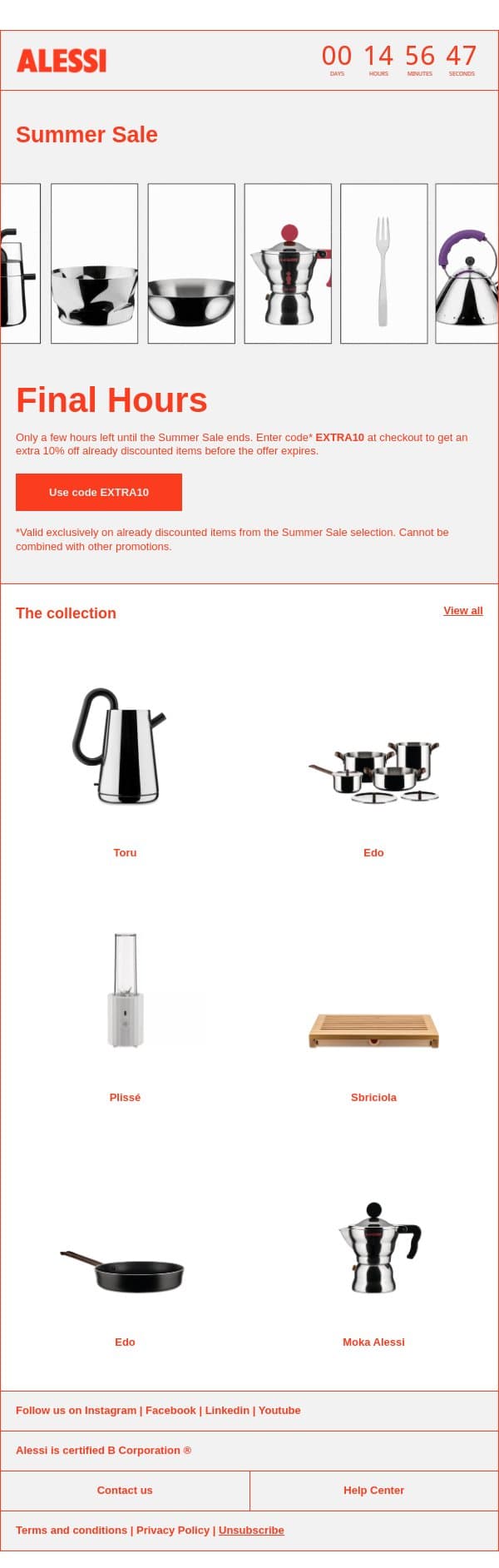Just a few hours left to shop the sale email from Alessi screenshot