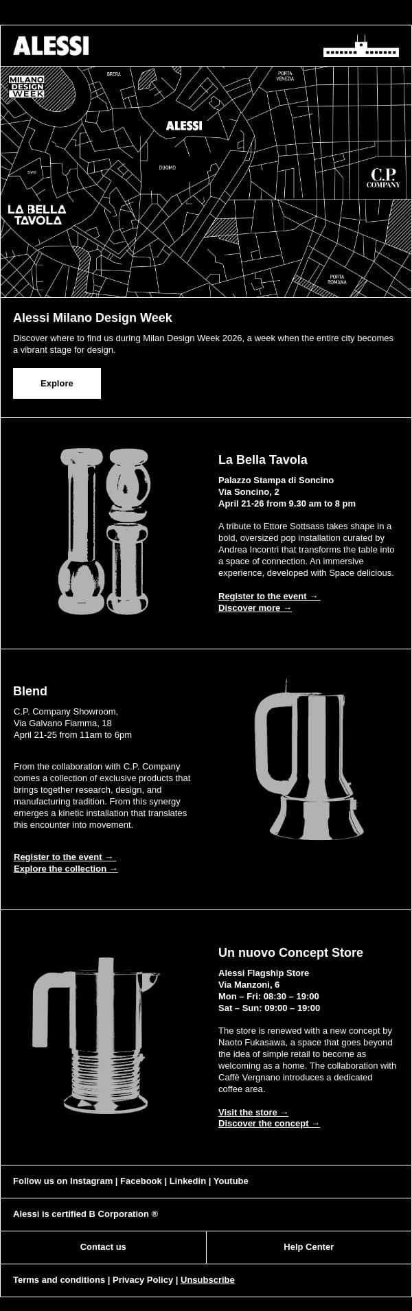 Milan Design Week 2026 email from Alessi screenshot