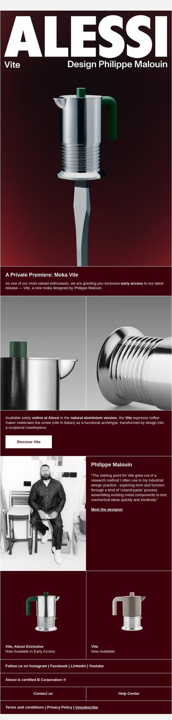 A new Alessi moka, reserved for you email from Alessi screenshot