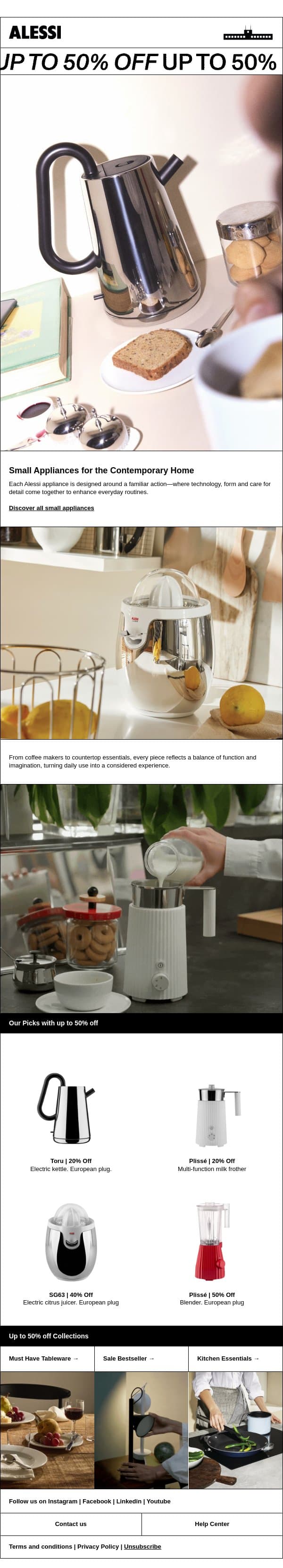 Small appliances for the contemporary home email from Alessi screenshot