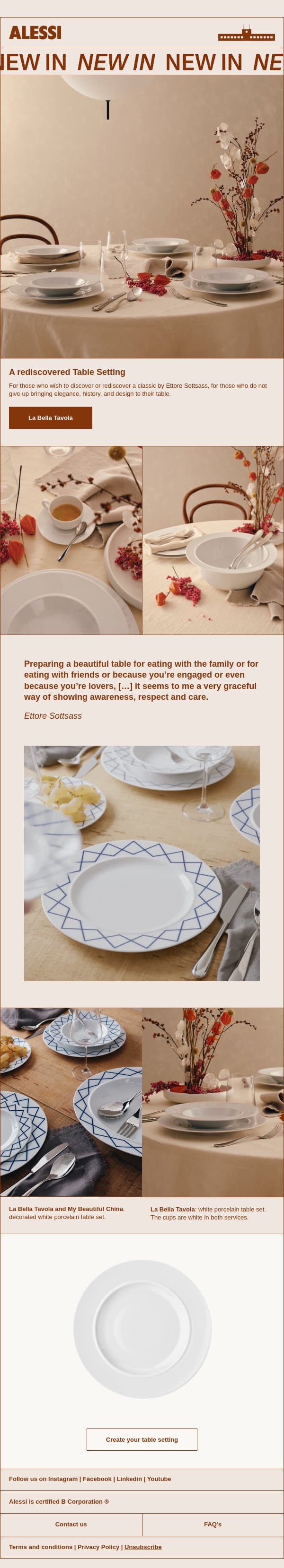 Elegance, history, and design—curated for your table. email from Alessi screenshot